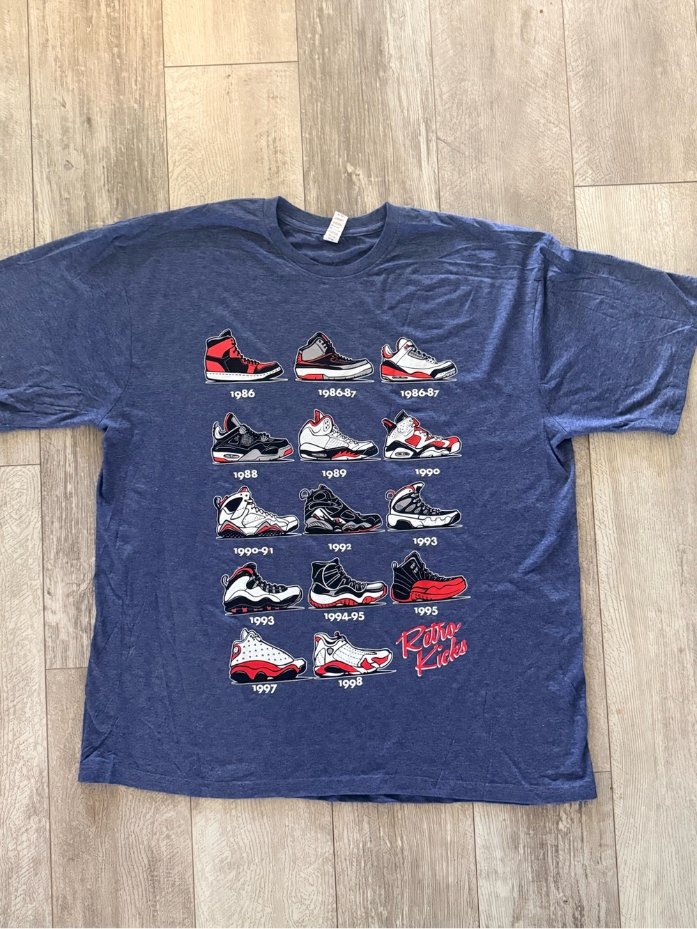 Retro Kicks Sneaker History Graphic T-Shirt Men’s 2XL Heather Navy